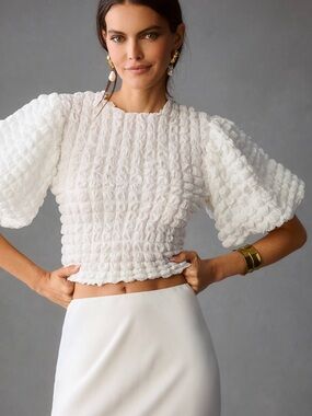 Eli + Ali Textured Puff-SleeveTop